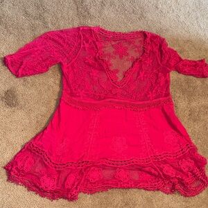 Pink Lace Tunic Top